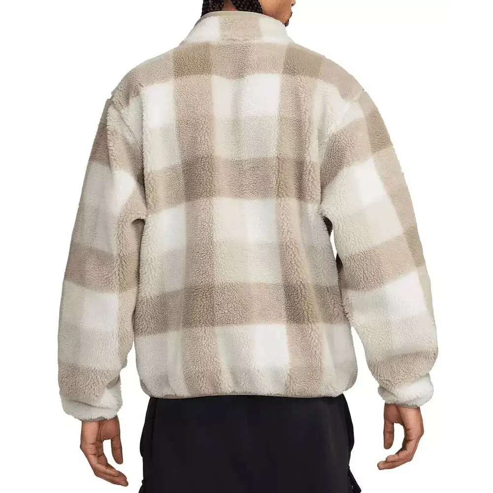 Nike Men's Club Winterized Khaki  Plaid Fleece 1/2 Zip Jacket